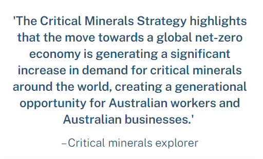 Quote from an exploration company focused on critical minerals